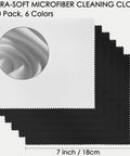 Front view of a 120-pack of microfiber cleaning cloths in white and black, 7x6 inches, close-up microfiber texture.