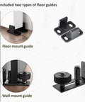 Image showing two types of guides included in the Exterior Double Sliding Barn Door Hardware Kit With Box Track For Outdoor Use Heavy Duty Wall Mount System Supports Up To 300 Lbs Hardware Kit To Hang Two Doors Fits 36 Inches By 2 Doors.