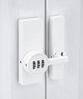 Keyless 3 Digit Mechanical Password Lock For Cabinets And Barn Doors 180 Degree Flip Latch White Finish close-up