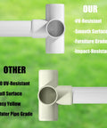 Comparison of UV-resistant furniture-grade PVC elbow fitting with non-UV water pipe fitting for Four Pack One And A Half Inch PVC Elbow Fittings Four Way Cross Heavy Duty Furniture Grade Pipe Connector Corner Fittings For Water Supply DIY Furniture Frames Garden Shelves Greenhouse.