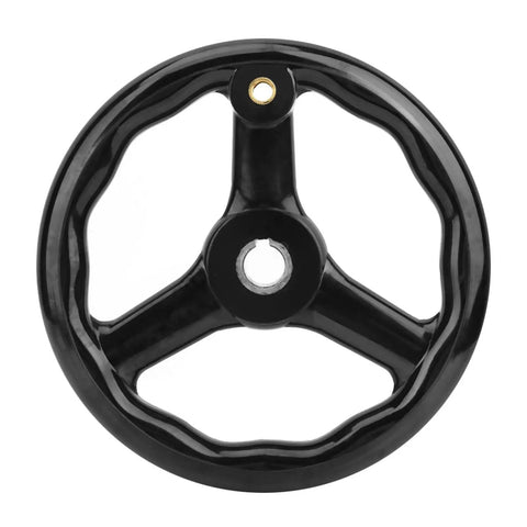 Heavy Duty 3 Spoked Lathe Handwheel with Removable Handle for Milling Machines and CNC Lathes, ergonomic non-slip bakelite wheel.