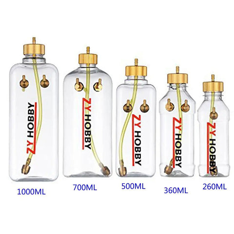 Clear 1000ML RC Gas Fuel Tank For RC Airplanes With Transparent Plastic Bottle, Metal Cap Inlet And Outlet, Multiple Sizes