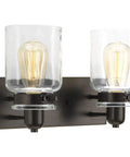 Super Cool Antique Bronze Farmhouse Two Light Bath Vanity Light With Clear Glass Shades Bringing Warm Vintage Glow
