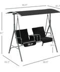 Two Person Porch Swing With Stand And Canopy Outdoor Swing With Pivot Storage Table And Cup Holders Cushions For Patio