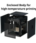 Fully Enclosed 3D Printer With Auto Bed Leveling, CoreXY Motion, shown with open doors for high-temperature printing