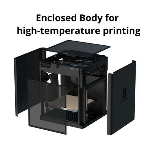 Fully Enclosed 3D Printer With Auto Bed Leveling, CoreXY Motion, shown with open doors for high-temperature printing