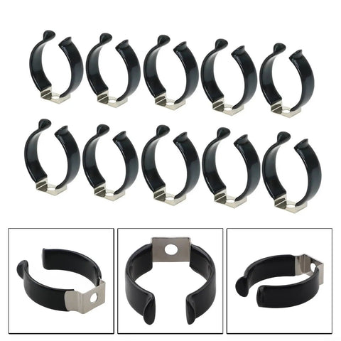Stainless Steel Spring Terry Clips With Narrow Base And Rubber Grip For Secure Tool Holding In Garage Or Workshop, Fits 20mm To 30mm Tools, 10 Pack Durable Steel Construction, Corrosion Resistant, Non Marring Grip. 10 black clips