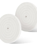 8 Inch Heavy Duty Cotton Buffing Wheels 2 Pack 50 Ply For Bench Grinders, featuring tightly stitched cotton for polishing.