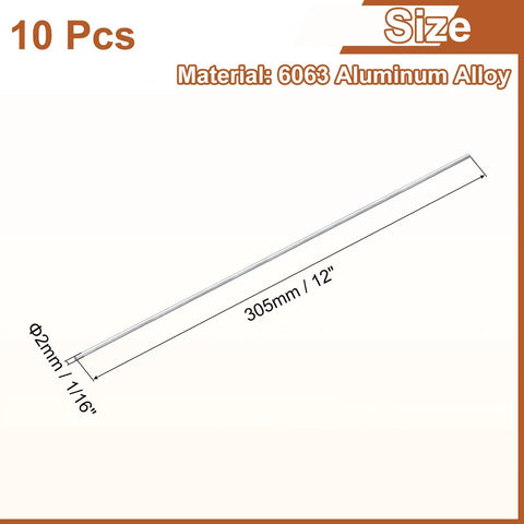 Ten Round Aluminum Rods Two Millimeters In Diameter And Twelve Inches Long 6063 Aluminum Bar Stock For Lathe Projects Industry Construction And DIY Crafts Durable Corrosion Resistant Shop Grade, 10 pcs 2mm x 12"