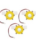 Three yellow Compact 12V Hydroelectric Water Flow Generators with wires for Tiny Water Pumps And Micro Turbines in view