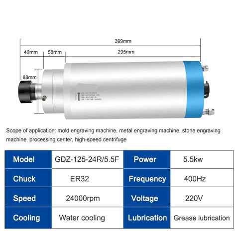Heavy Duty Industrial CNC Spindle Motor Built Different For Rock Solid Stone Carving Tasks Plus 5.5 kW ER32 Collet with dimensions and specs