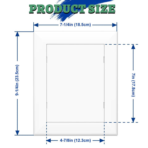 No Drama Peel And Stick Drywall Access Panel 5 x 7 Inch Heavy Duty Plastic Plumbing Hole Cover White dimensions layout with measurements.