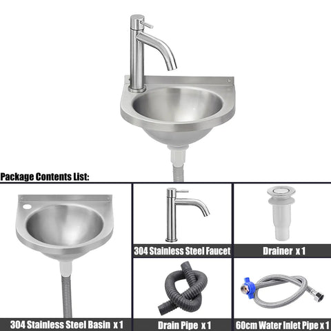 Wall Mounted Stainless Steel Hand Wash Basin For Kitchen Bar Garage Laundry Workshop RV And Boats A Space Saving Utility Sink With Easy To Clean Design 30X28X10Cm