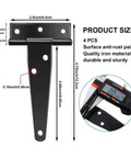 Heavy Duty T Hinges 6 Piece Set 4 Inch Solid Iron Barn Gate Hardware Rust Free, detailed measurement for installation.