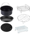 6 Piece Air Fryer Accessory Kit For 5.0 To 7.0 Quart Models With 8 Inch Baking Pan, Pie Pan, Racks, Skewers, and Mat