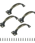 4 Pack Metal Door Handles 4 Inch Silver Rustic Gate Pulls with screws, Curved Vintage Farmhouse Cabinet Handles for Doors and Cabinets