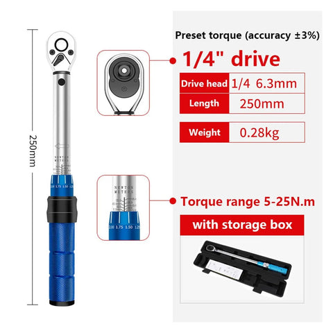 One Quarter Inch Drive Torque Wrench Set With Two To Twenty Four Newton Meters Range Dual Scale For Mountain Bikes And Motorcycles