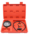 UHANBUT fuel pump and vacuum tester gauge 3-piece kit in red hard case with gauge, hose, and brass fittings.
