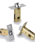 Heavy Duty Stainless Steel Single Deadbolt Lock Cylinder Straight Shooter Swap For Bathroom Doors, three angles shown.