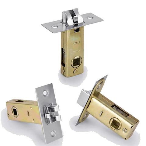 Heavy Duty Stainless Steel Single Deadbolt Lock Cylinder Straight Shooter Swap For Bathroom Doors, three angles shown.