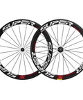 50mm Carbon Clincher Wheelset For Road Racing 700c With 23mm Width Toray T700 Matte 3K Finish UCI Approved White And Red Decals