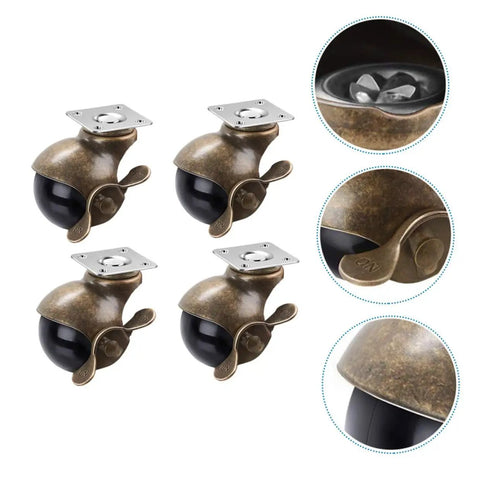 Heavy Duty Vintage Brass Plate Caster Wheels For Furniture And Workbenches Pack Of Four Two Inch with black wheels and smooth glide.