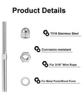 10 Pack 3 By 16 Inch Cable Railing Swage Threaded End Fittings Tension Terminals For Deck Railing 316 Stainless Steel Marine Grade Easy Install Indoor Outdoor Cable Rail Hardware diagram