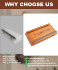 Front view of a wooden 4-in-1 guitar fret end beveling file with a metal blade.