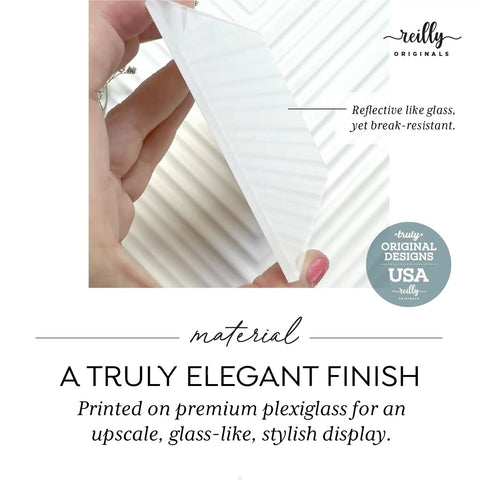 Hand holding Cool Designer Acrylic Bathroom Sign 3.5 by 5 Inches with premium gloss finish, showcasing thickness and material.