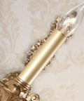 Close-up view of Premium All Copper Wall Sconces With Shatter Resistant Crystal Accents European Double Arm Wall Light Fixture.
