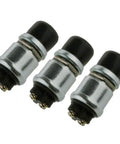 Beefy Heavy Duty 12V Push Button Momentary Starter Switch Pack Of 3 For Engine Start Horn And Electrical Ignition, Diecast Zinc Alloy Housing With Water Dust Proof Cap, Panel Mount Five Eighths Inch Hole, 50 Amp; three switches