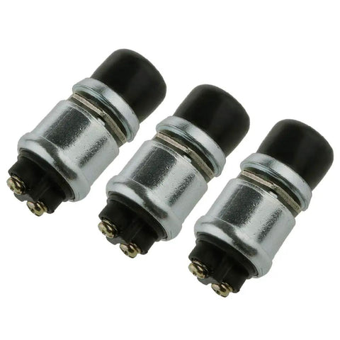 Beefy Heavy Duty 12V Push Button Momentary Starter Switch Pack Of 3 For Engine Start Horn And Electrical Ignition, Diecast Zinc Alloy Housing With Water Dust Proof Cap, Panel Mount Five Eighths Inch Hole, 50 Amp; three switches