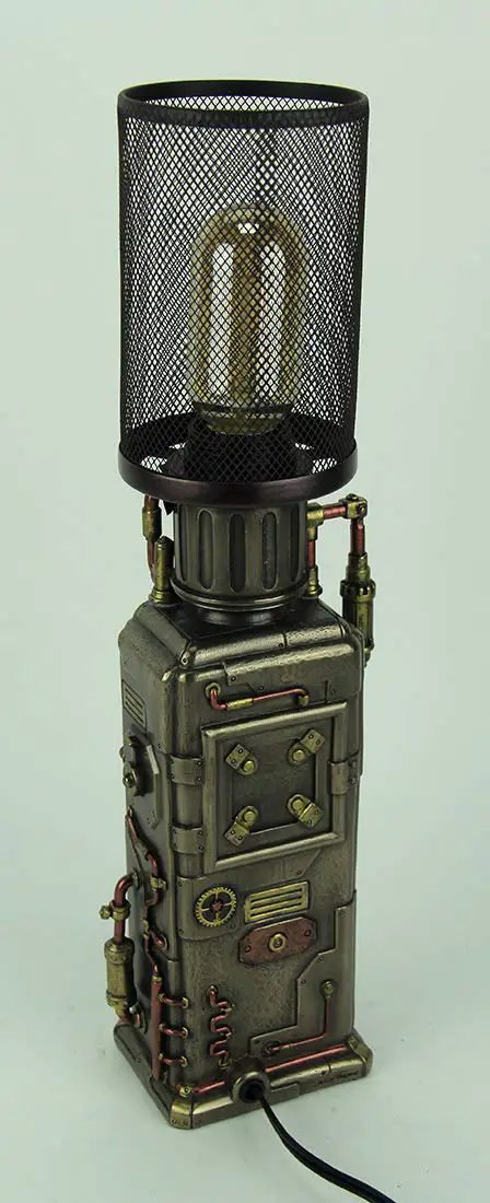 Steampunk Industrial Fuel Dispenser Tower Table Lamp With Retro Machinery Vibe For Living Room Or Office Lighting In Vintage Metal Design