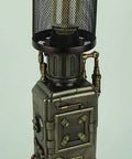 Steampunk Industrial Fuel Dispenser Tower Table Lamp With Retro Machinery Vibe in vintage metal finish
