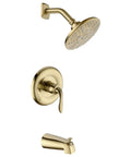 Brushed Gold Tub And Shower Faucet Set With Pressure Balancing Valve And Trim Included 5 Sprays Shower Head And Concealed Rough In Tub Spout