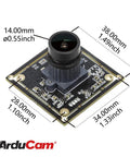 Diagram of 1080P Low Light WDR USB Camera Module With Microphone showing dimensions, featuring 160 Degree Fisheye Lens and USB interface