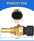 Engine Temperature Sensor Replacement For Auto DIY Friendly Durable Automotive Temperature Sensor Compatible With Delphi 15404280 12191170 60811520 12608814 Gold Finish FASCGQ2001GO 1 Pack showing side and top view with measurements.