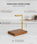 Sleek Pour Over Coffee Stand With Aluminum Dripper Holder And Solid Wood Base For Manual Brewing Stations, featuring a durable aluminum design and wooden base.