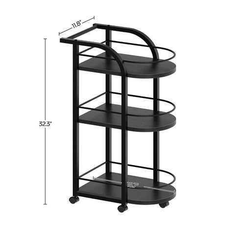 Black Three Tier Rolling Bar Cart Featuring Sturdy Safety Rails And Smooth Swivel Casters Crafted To Hold Your Goodies Squad Approved For Backyard Hangouts And Casual Kickbacks dimensions 32.3x11.8 inches