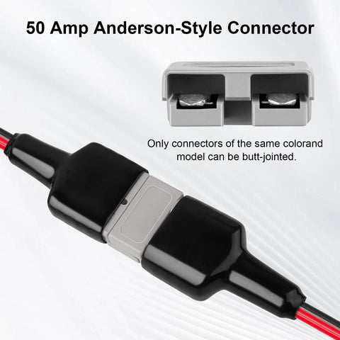 Top Shelf 8Awg Battery Quick Connect Cable 50 Amp Anderson Style Plug connectors showing secure black fittings.