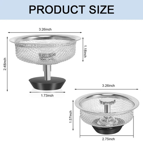 Universal 3.3 Inch Stainless Steel Kitchen Sink Strainer With Handle And Stopper Durable Drain Basket Mesh Filter Fits Most Sinks No Fuss Install Silver Replacement dimensions diagram