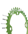 104 BCD Mountain Bike Chainring 30T 32T 34T 36T Narrow Wide For 9 10 11 Speed, Four Bolt Alloy MTB Round Chainring, 34T Green, Built From 7075 T6 Aluminum