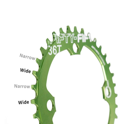 104 BCD Mountain Bike Chainring 30T 32T 34T 36T Narrow Wide For 9 10 11 Speed, Four Bolt Alloy MTB Round Chainring, 34T Green, Built From 7075 T6 Aluminum