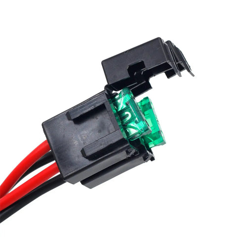 Close-up of 4 Pin 12AWG DC Power Lead For Ham Radios With 30A Dual Fuses, 3.4 Ft Cable, Handles 12V To 14V, Heavy Duty Insulated Wire