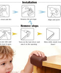 Installation instructions for 12 Pack Soft Foam Corner Guards For Baby Proofing And Toddler Safety with visuals.