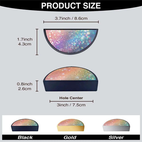 Dimensions of 2 Pack Rainbow Bokeh Glitter Cabinet Handles With 3 Inch Hole Centers Semicircle Drawer Pulls in Black Solid Zinc Alloy