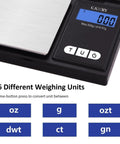 Digital Pocket Scale 500g With 0.01g Accuracy For Grams Ounces Grains Ct Dwt Ozt Tare Function And LCD Backlight close-up with weighing modes