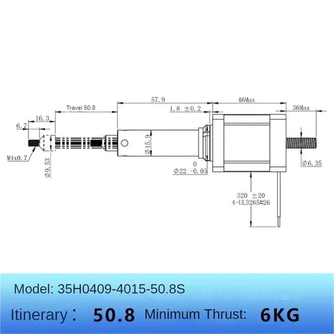 Premium Micro Miniature Linear Actuator Single Shaft Lead Screw Stepper Motor With Telescopic Push Rod Cylinder dimensions and specifications.