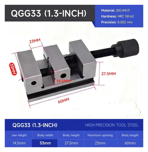 1 1.3 Or 1.5 Inch Mini Parallel Jaw Vise With V Type Cross Bench Design, 1.3-inch size, high-precision tool steel for CNC use.