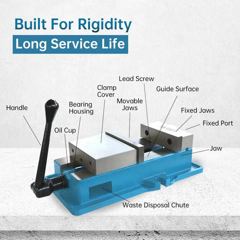Beefy Heavy Duty 4 Inch Milling Vise With 3.9 Inch Jaw Width CNC Bench Clamp High Precision Drill Press Vise 45 Degree Downward Force Clamping For Milling Drilling And Shaping Machines, blue cast iron body